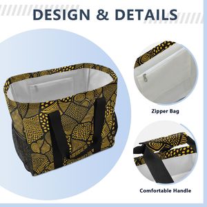 African Tribal Geometric Ankara Print Canvas Laundry Basket Custom Heavy Duty Mesh Pockets Reusable Dust Bag Shopping Bag - Product Image 3
