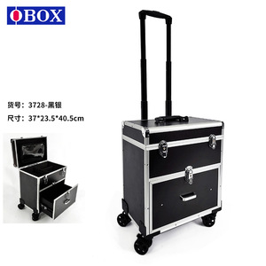 Valise de maquillage multifonctionnelle Obox avec tiroir, en alliage d'aluminium, pour rangement à domicile, couleur noire unie - Product Image 3