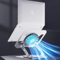 Support pour ordinateur portable en acier au carbone avec ventilateur de refroidissement, double charnière, support pliable réglable pour ordinateurs portables et tablettes jusqu'à 15,9 pouces