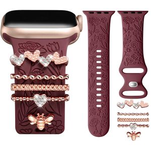 Upro Fashion Wholesale Heart Watch Strap Charms Pack pour bracelet Apple Watch en silicone, ensemble d'anneaux décoratifs, accessoires pour bracelet de montre - Product Image 1