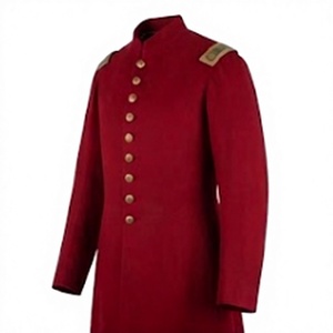 Manteau long en laine rouge pour homme, style frak historique, à bouton unique, col montant, reproduction uniforme, vêtement d'extérieur - Product Image 4