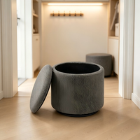 Elegante Taburete de Almacenamiento Gris, Reposapiés Redondo con Funda Extraíble, Caja de Almacenamiento Oculta, Silla de Maquillaje, Mueble para el Hogar