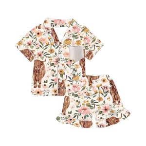 Toddler girl organic kids <span class=keywords><strong>pigiama</strong></span> bohémien set camicia a maniche corte e pantaloncini con volant <span class=keywords><strong>pigiama</strong></span> per bambina <span class=keywords><strong>pigiama</strong></span> per bambini - Product Image 4
