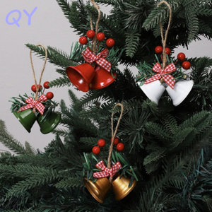 QY Metal Xmas Bell Decor Plaid Bow Pine Berry Hanging Pendant Home Holiday Wholesale <b>Small</b> Ornament - Product Image 5