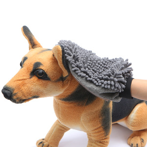 Gants de bain pour animaux de compagnie en chenille gris 19x25cm, massage en silicone pour le nettoyage des chiens, outil d'épilation - Product Image 4