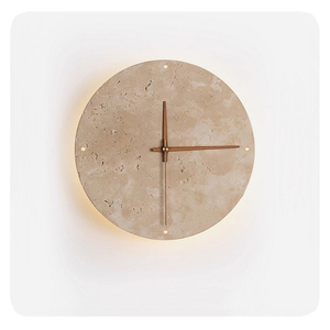 Orologio in Pietra Creativo, Lampada da Parete Wabi Sabi per Soggiorno, Applique Circolare Nordica Semplice in Travertino Giallo per Ristorante e Corridoio - Product Image 4