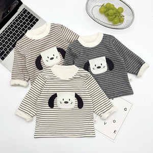 Camiseta de punto a rayas <span class=keywords><strong>para</strong></span> niño con parche de cachorro de orejas caídas, doble capa forrada, elástica, de manga larga, suave, <span class=keywords><strong>para</strong></span> bebé y niño pequeño, otoño-invierno - Product Image 4