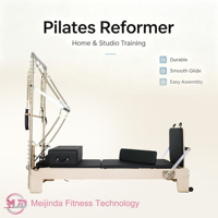 MJD W23A Reformer Pilates en Bois Durable et Écologique, Machine d'Exercice Ajustable avec Demi-Tourneuse, Emballée pour Studio de Pilates