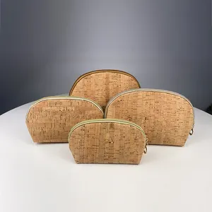 Eco Friendly Biodegradable Natural Cork Leather Cosmetic Bag Travel Toiletry Pouch Wash Bag New Materials Classical Makeup Bag