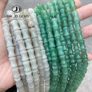 JD-Cuentas de Jade sueltas para la fabricación de joyas, abalorios de piedra Natural verde de Aventurina de 12x8mm con forma de junta de bambú, venta al por mayor
