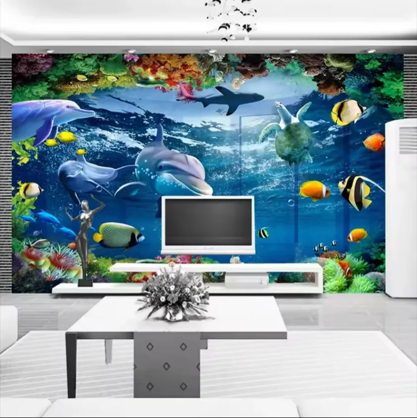 Individuelle Unterwasserwelt blaues Meer Fisch Delfin Klasse Fototapete individuelles 3D-Wandbild Kinderzimmer