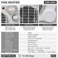 Radiateur Soufflant Compact Portable avec Thermostat, 3 Modes Chaleur, 2000W, Contrôle Automatique, Résistant au Feu, CE ERP, Idéal Bureau