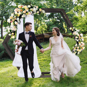 Heptagon double face en <span class=keywords><strong>bois</strong></span> massif de couleur naturelle 7ft Floor Standing Balloon Arch for Wedding Party Gauze Man Bouquet Background - Product Image 6