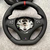 Volant sport en fibre de carbone véritable JIANSHAN pour E9X (E90/E92/E93) avec garniture en cuir perforé lisse et anneau rouge, boutons 1