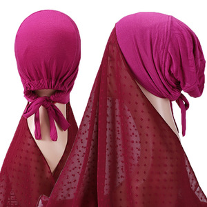 Hồi giáo ngay lập tức cap Dot Pompom voan + bông cap bong bóng khăn hijab Khăn choàng dài với undercap quấn Headband khăn choàng - Product Image 3