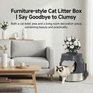 Bac à litière multifonctionnel gris à bords hauts pour chats, gain <span class=keywords><strong>de</strong></span> place, anti-fuite d'urine, en acier inoxydable, avec fonction jardinière - Product Image 5