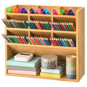 Porte-crayons en bambou/Porte-crayons avec 9 compartiments, Organisateur de papeterie de bureau, Convient pour la maison et le bureau - Product Image 1