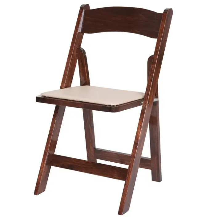 Fruitwood color Wooden Folding Wimbeldon Wedding chair With Vinyl Padded Seat