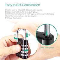 Serrure à combinaison réinitialisable à 4 cadrans noire, coffre-fort, serrure de porte, cadenas, cadenas de voyage, valise, serrure de gym