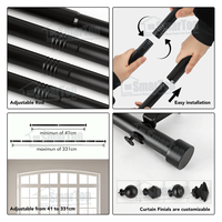 Tringle à Rideaux Extensible en Fer Noir Moderne de 48 à 84 Pouces (1 Pouce) avec Embout Décoratif pour Fenêtre - Nouveauté Tendance