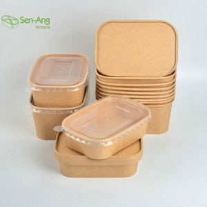 SenAng05-caja de comida de papel marrón, Bol desechable de papel Kraft Pp para ensalada con tapa, nuevo diseño, venta al por mayor - Product Image 6