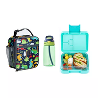Ensemble boîte à lunch et gourde isotherme anti-fuite avec logo et couleur personnalisés, boîte bento Tritan pour enfants avec 4 compartiments anti-déversement