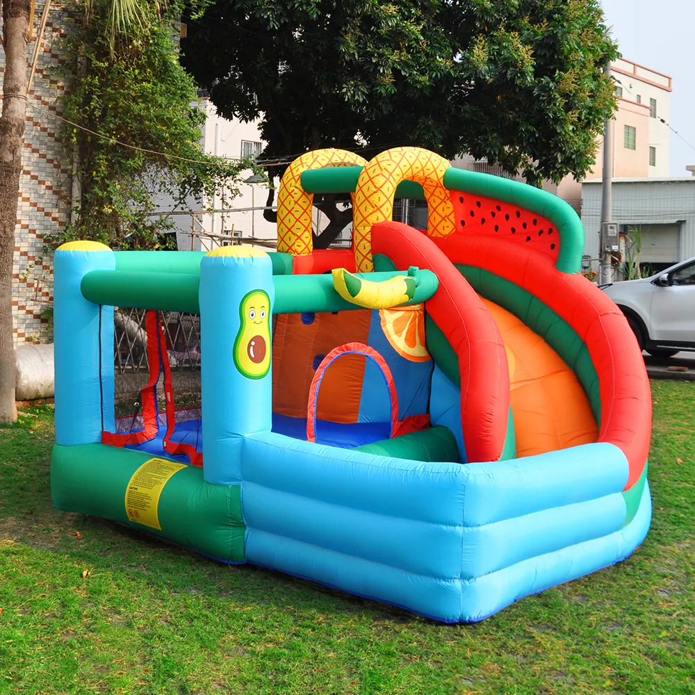 Giochi all'aperto per bambini casa gonfiabile che rimbalza con piscina con palline e scivolo piscina gonfiabile per bambini con cuscino d'aria