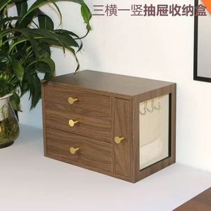 <b>Wooden</b> Jewelry Box Desktop Multi Drawer Storage Organizer With Hooks For Categorizing And Storing Jewelry 18L Rectangle <b>Solid</b> - Product Image 4