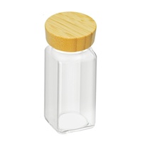 4oz Acacia kaca kayu stoples bumbu desain Modern persegi merica botol bumbu untuk dapur 120ml botol bubuk