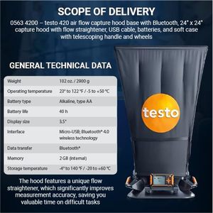 Débitmètre d'air Testo 420 pour systèmes HVAC avec mesure du débit en CFM et lecture de la température et de l'humidité - Product Image 6