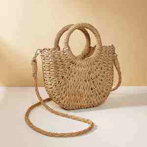 Women's Mini Multi-Color Semi-Circle Hand-Woven Beach Tote Bag Fashionable Open Closure for Summer Winter Vacations - Product Image 2