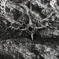 Pendentif étoile à six branches double couche en cristal, chaîne en acier inoxydable, ailes pour hommes, style punk hip hop, accessoires inaltérables pour femmes