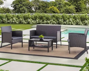 Set Divano in Rattan per Patio, Set da Giardino con Tavolo e Sedie, Mobili da Esterno in Rattan PP Iniettato - Product Image 6