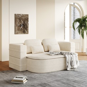 2-in-1 Foldable Convertible Corner <b>Sofa</b> Bed Modern Eco-Friendly Modular Design Durable Corduroy <b>Cover</b> <b>for</b> Living Room Bedroom - Product Image 1