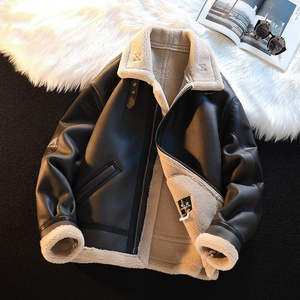 Giacca Bomber Retrò Pesante da Uomo <span class=keywords><strong>M</strong></span>-3XL, Invernale in Pile, Ispessita in Pelle PU con Pelliccia di Agnello Integrata, Imbottita in Cotone, Stile Streetwear - Product Image 3
