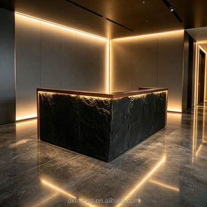 เคาน์เตอร์เช็คอินหินแบบทันสมัย B052 พร้อมไฟ LED สีขาวอบอุ่น ไม่สะท้อนแสง  พื้นที่วางกระเป๋าเดินทางขนาดใหญ่  พร้อมชั้นวางกระถางต้นไม้ - Product Image 4