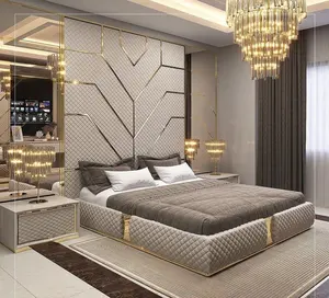 Cadre de lit king size en bois Chicasa ensemble de meubles de chambre lit king size classique de luxe