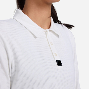 Camiseta de Algodón Blanca Pura para Mujer, Corte Entallado, Cómoda, Transpirable, con Cuello de Botones, Manga Larga de Malla, Personalizada, Formal, Estampada - Product Image 2