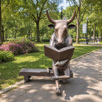 Escultura de Toro de Bronce para Lectura, Figura Animal, Estatua de Banco para Jardín, Parque, Decoración Artística Exterior