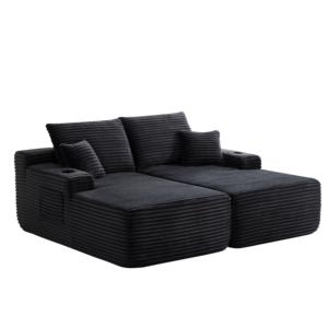 Modern <b>Inflatable</b> Loveseat <b>Sofa</b> Modular Design Eco-Friendly Ribbed Corduroy Fabric Square Shape Two-Seater - Product Image 6