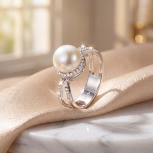 Copper Halo CZ Freshwater Pearl <b>Ring</b> <b>Split</b> Shank Hollow Band Luxury Pearl Jewelry for Women Wedding Engagement Gift - Product Image 3