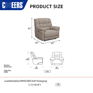 Ghế sofa phòng khách cỡ lớn, có thể ngả lưng điện, có thể kéo dài, bọc vải, thiết kế mới của MANWAH CHEERS - Product Image 6