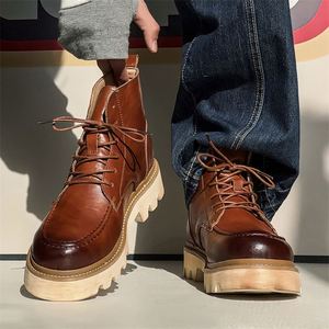 Bottes d'automne et d'hiver pour hommes, bottes de travail rétro à semelle épaisse, bottes en cuir décontractées pour hommes - Product Image 2