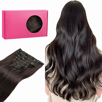 Extensiones de Cabello Natural Chino con Clip, Puntas Gruesas, Color Marrón Oscuro, Extensiones de Cabello Remy, Postizos para Trenzas de Cabello Virgen