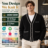 Cardigan pour homme à col en V, boutonné, en maille texturée, décontracté, à manches longues avec poches, logo personnalisé, OEM, ODM, vente en gros
