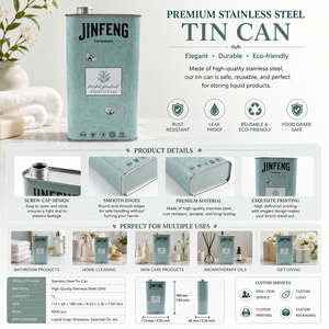 Lata rectangular de metal para líquidos domésticos, contenedor metálico vacío para detergente de ropa, envase para líquidos domésticos - Product Image 2