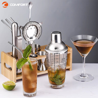 Kit de Barman en Acier Inoxydable en Gros avec Outils, Accessoires de Bar, Support en Bois, Jigger, Shaker et Ensemble de Cocktails 600/800ml