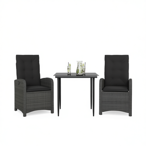 Conjunto de Comedor de Jardín de Ratán Gris Oscuro para 2 Personas, Muebles de Exterior Resistentes a la Intemperie, Diseño Contemporáneo - Product Image 1