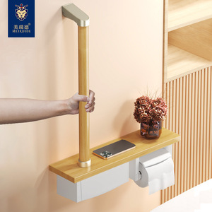 Meiruide – porte-papier toilette en bois massif avec barre de sécurité pour salle de bain, support pour personnes âgées, capacité de charge de 150 Jin, design moderne et simple - Product Image 1
