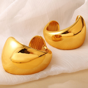 European American Trendy Gold Wide <b>Bangle</b> <b>Copper</b> Plated 18K Fashionable Open Cuff Bracelet For Women Party Jewelry - Product Image 2